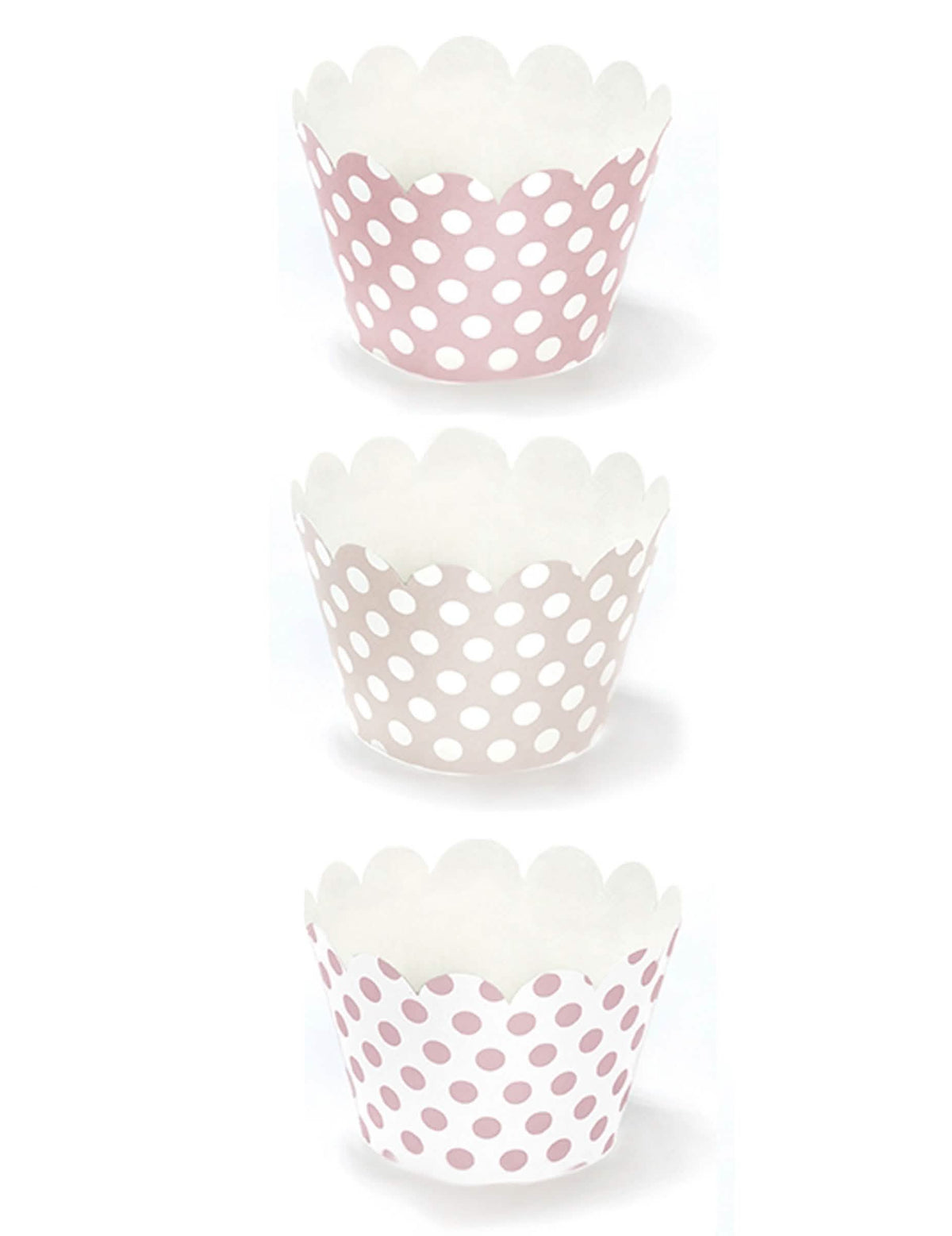 Papierové košíčky na cupcake s ružovými bodkami v púdrovo ružovej farbe