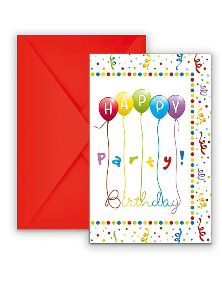 Pozvánka Happy Birthday na narodeniny s červenými obálkami