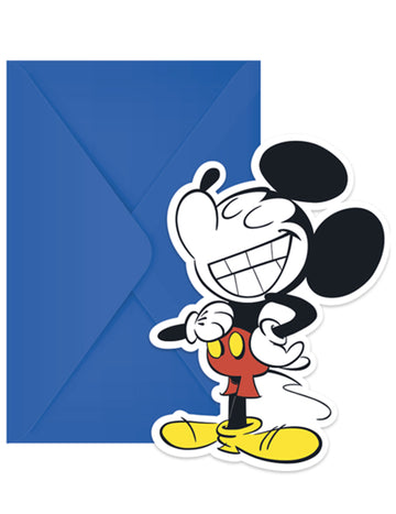 Cartes d'invitation et enveloppes Mickey rétro pour enfant bleu