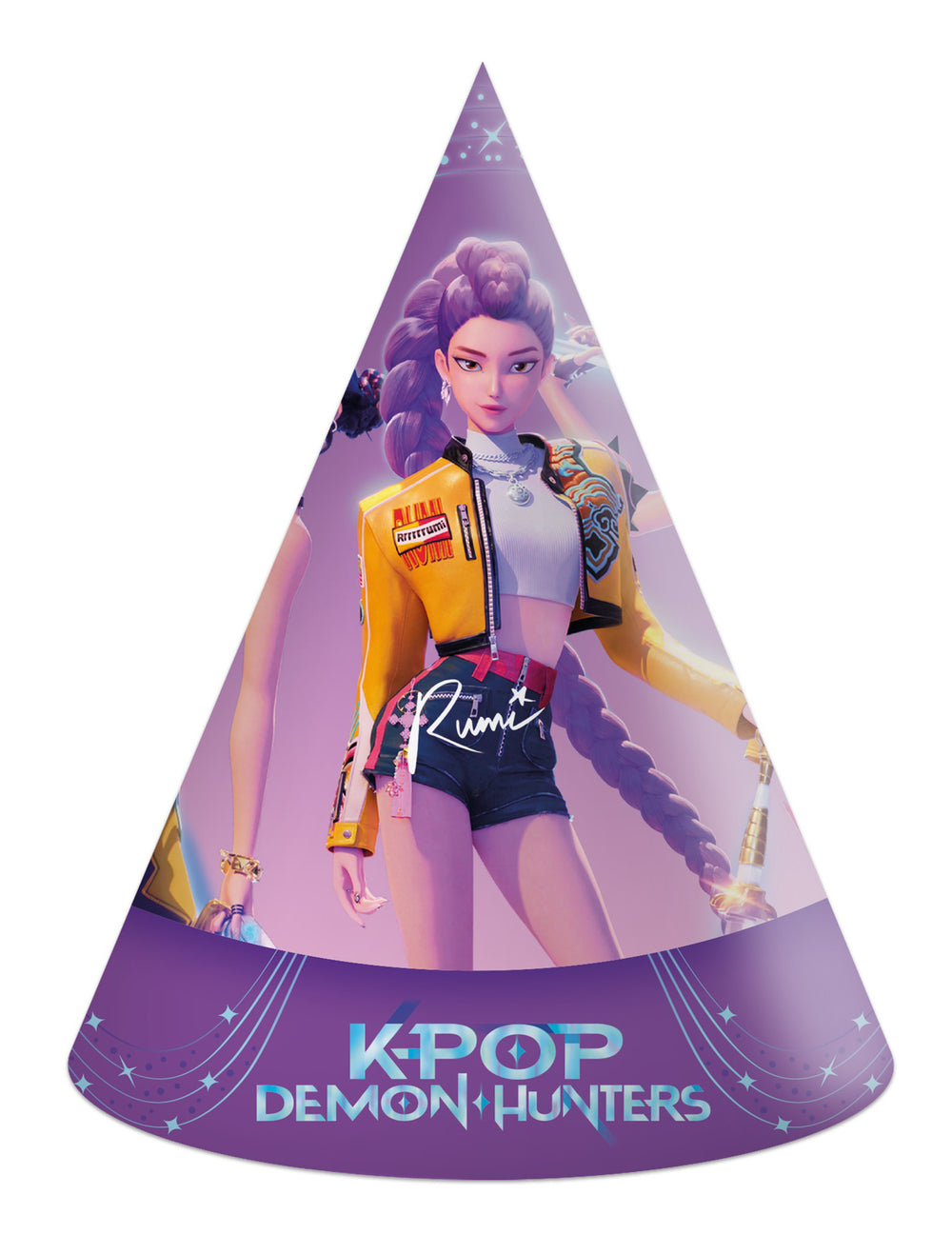 Chapeaux de fêtes en carton K-pop Demon Hunters pour enfant violets et jaunes