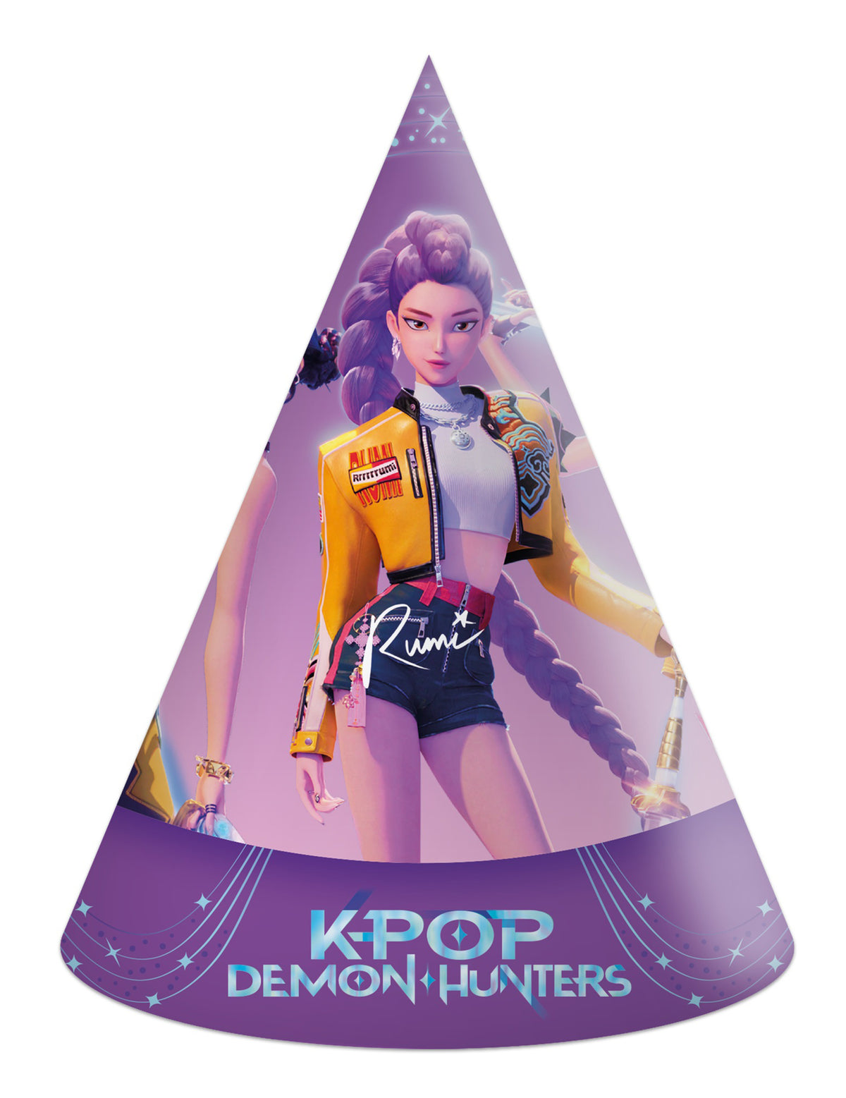 Chapeaux de fêtes en carton K-pop Demon Hunters pour enfant violets et jaunes