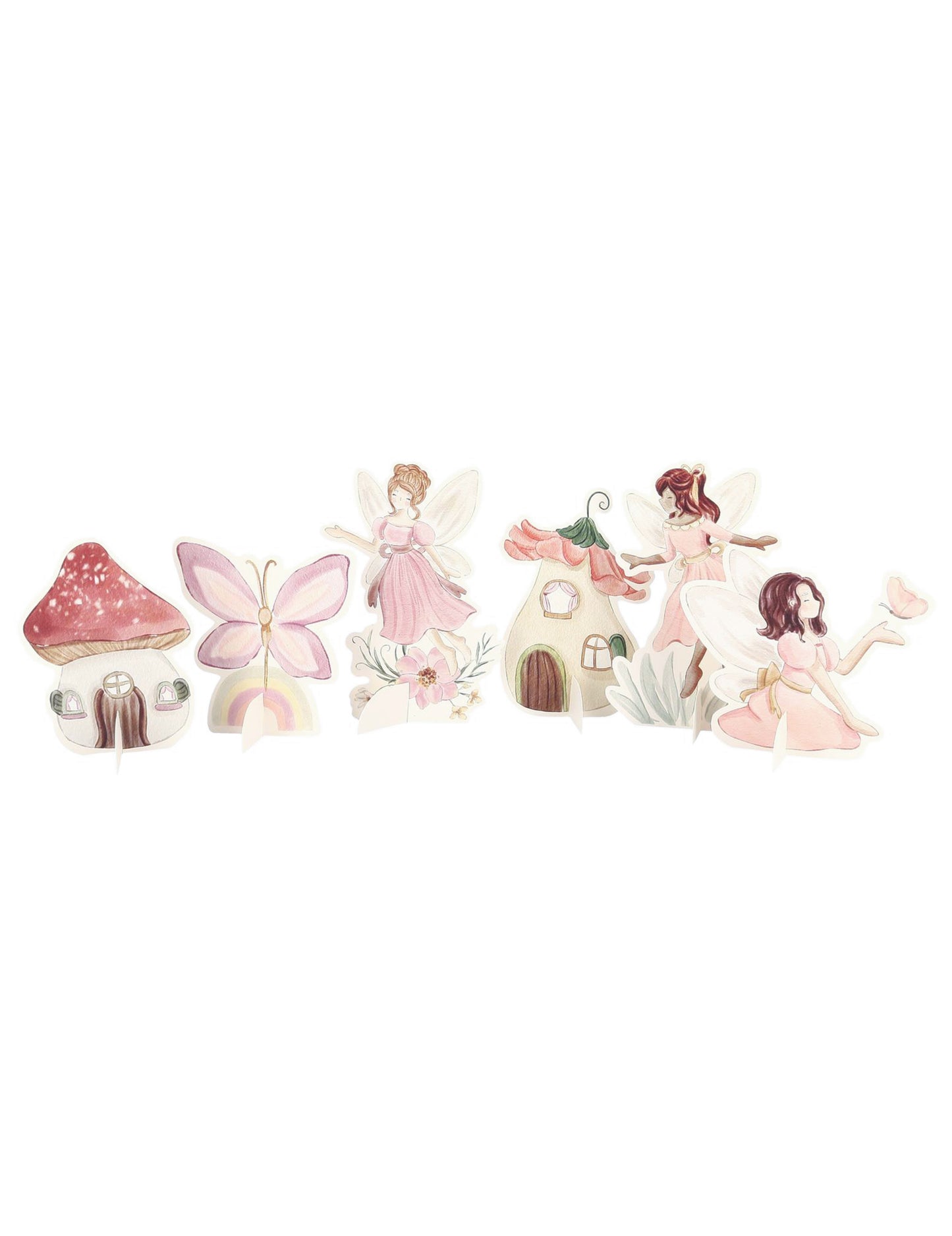 6 pastelovo ružových papierových ozdôb v tvare víl, vysokých 6,8 až 10 cm cm začarovaný vesmír