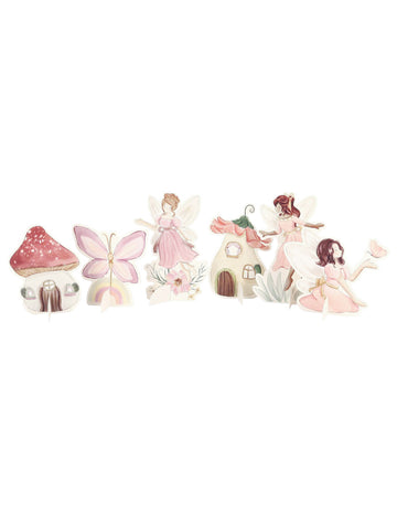 6 pastelovo ružových papierových ozdôb v tvare víl, vysokých 6,8 až 10 cm cm začarovaný vesmír