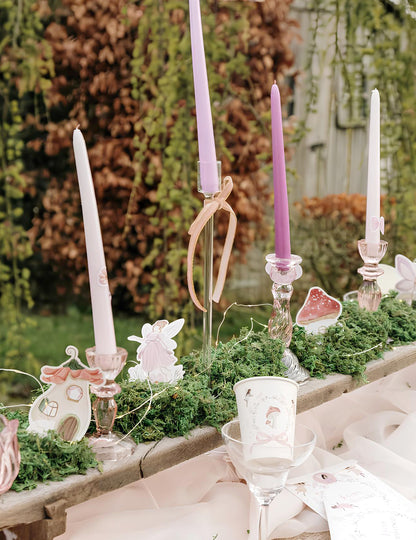 6 pastelovo ružových papierových ozdôb v tvare víl, vysokých 6,8 až 10 cm cm začarovaný vesmír