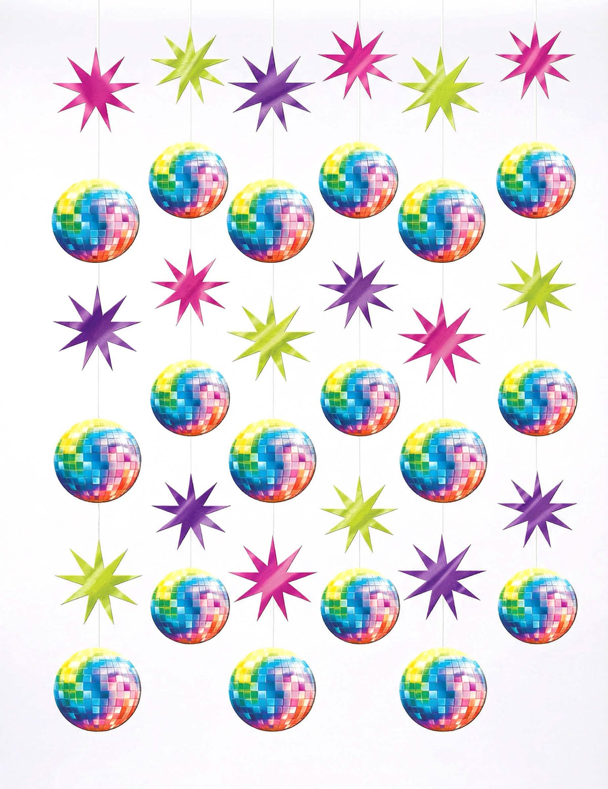 Závesné dekorácie disco Diskokule na multicolor párty so hviezdami
