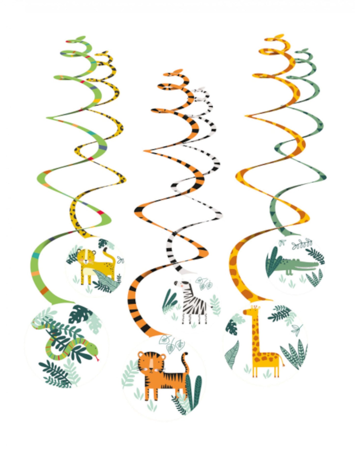 Suspensions spirales Get Wild safari animaux jungle pour fête multicolores