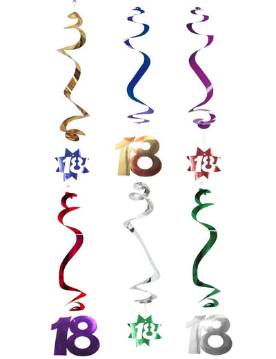Décorations à suspendre spirale 18 ans pour anniversaire multicolores métallisées