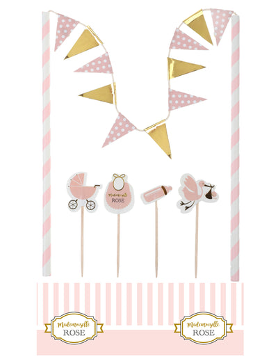 Kit de décorations pour gâteau baby shower pour fille rose et doré