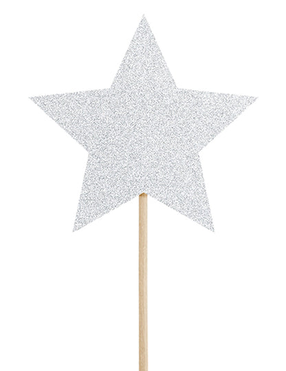 6 strieborných trblietavých hviezdičiek na ozdobu torty na ozdoby 11,5 cm na narodeniny