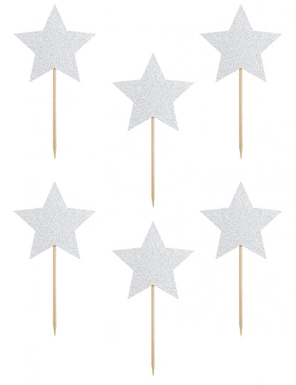6 strieborných trblietavých hviezdičiek na ozdobu torty na ozdoby 11,5 cm na narodeniny