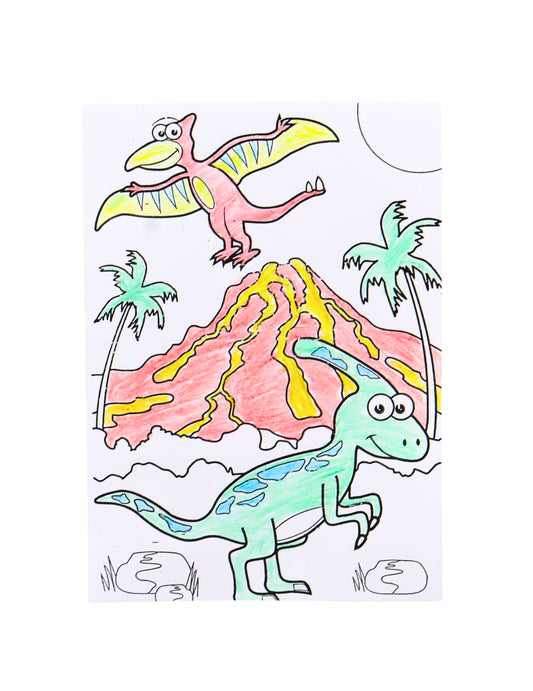 6 hárkov na vyfarbovanie dinosaury so 4 pastelkami
