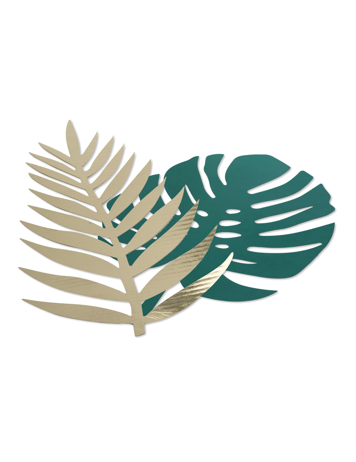 Feuilles tropicales en carton pour décoration de table vert et or