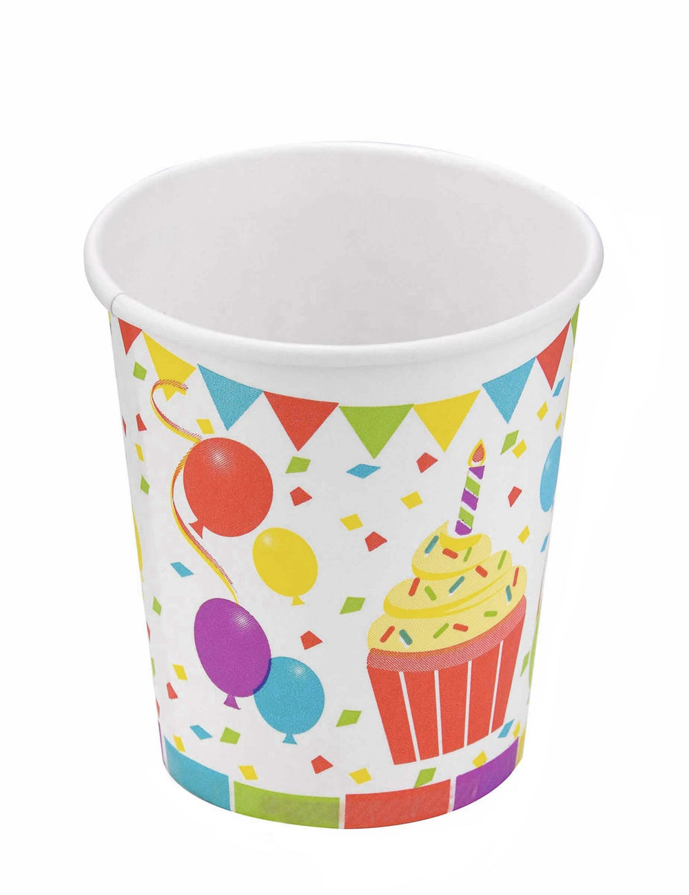 Papierový téglik s narodeninovými balónmi a cupcakes na narodeniny viacfarebné