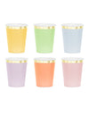 6 pastelových kartónových pohárov so zlatým okrajom 220 ml