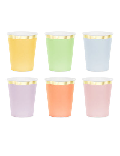 6 pastelových kartónových pohárov so zlatým okrajom 220 ml