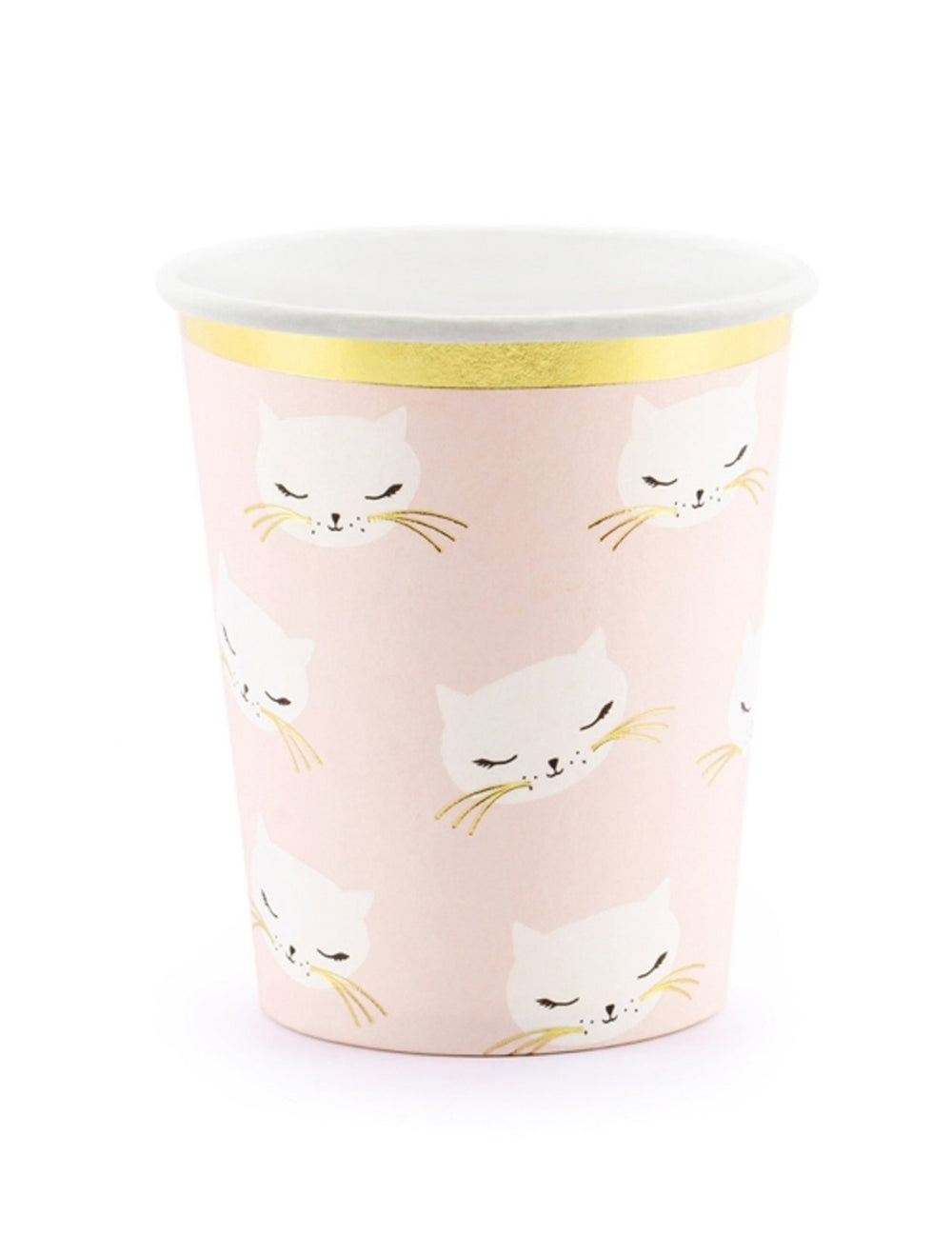 Gobelets en carton chaton roses et blancs avec bordure dorée