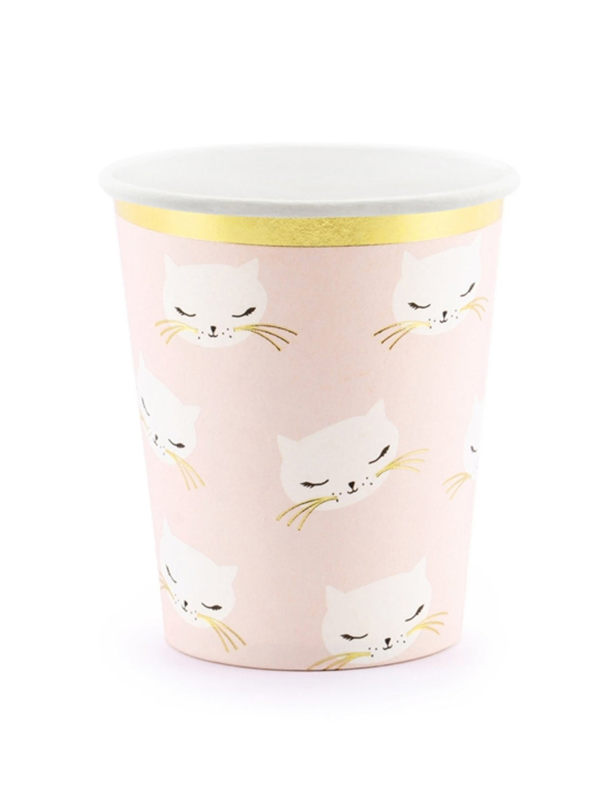 Gobelets en carton chaton roses et blancs avec bordure dorée
