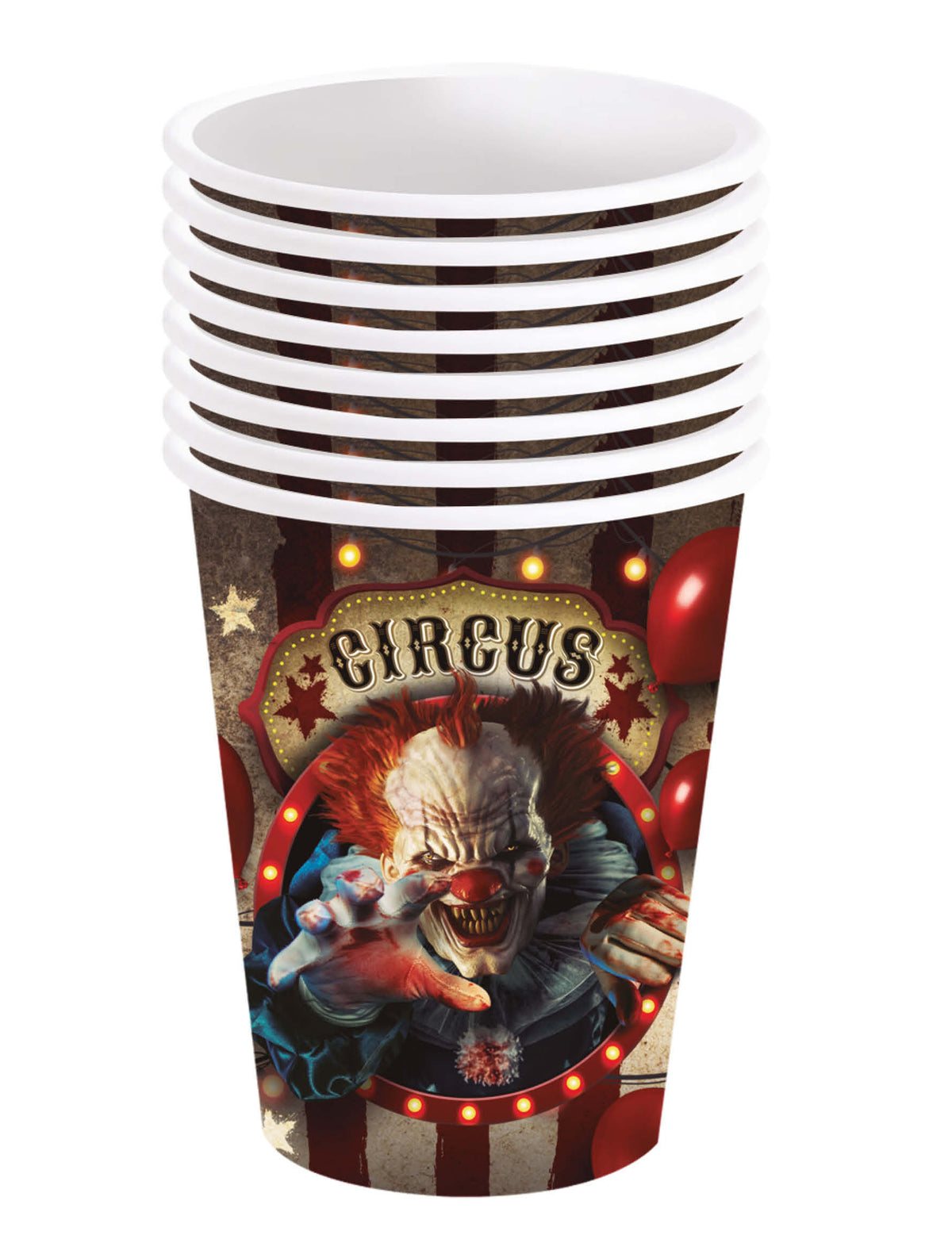 Pile de gobelets en carton clown pour Halloween