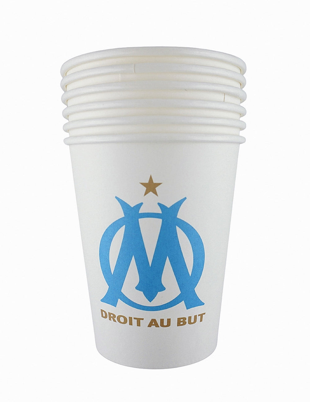 Gobelets OM pour supporter blancs avec logo bleu et étoile or
