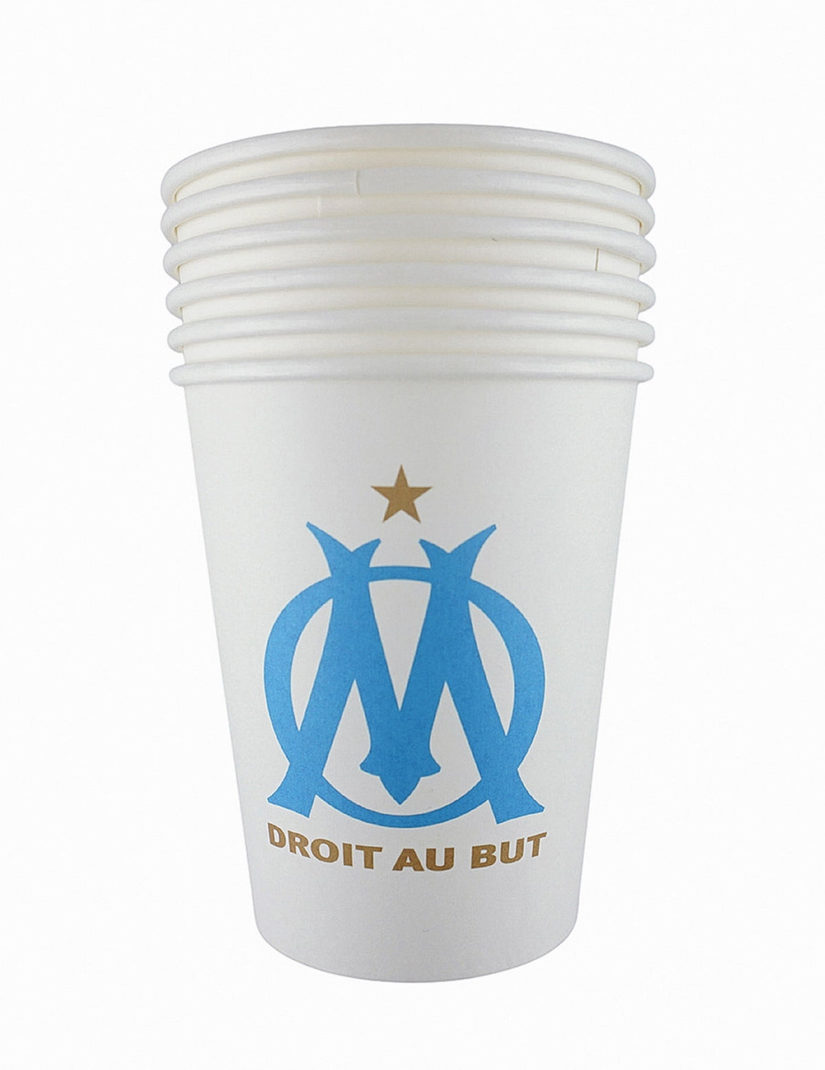 Gobelets OM pour supporter blancs avec logo bleu et étoile or