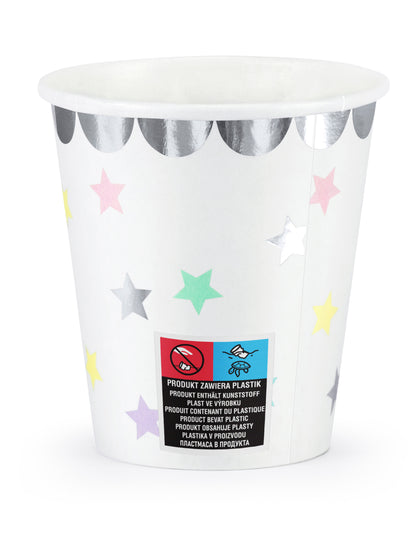 6 hviezdicových kartónových pohárov s objemom 180 ml v striebornej pastelovej farbe