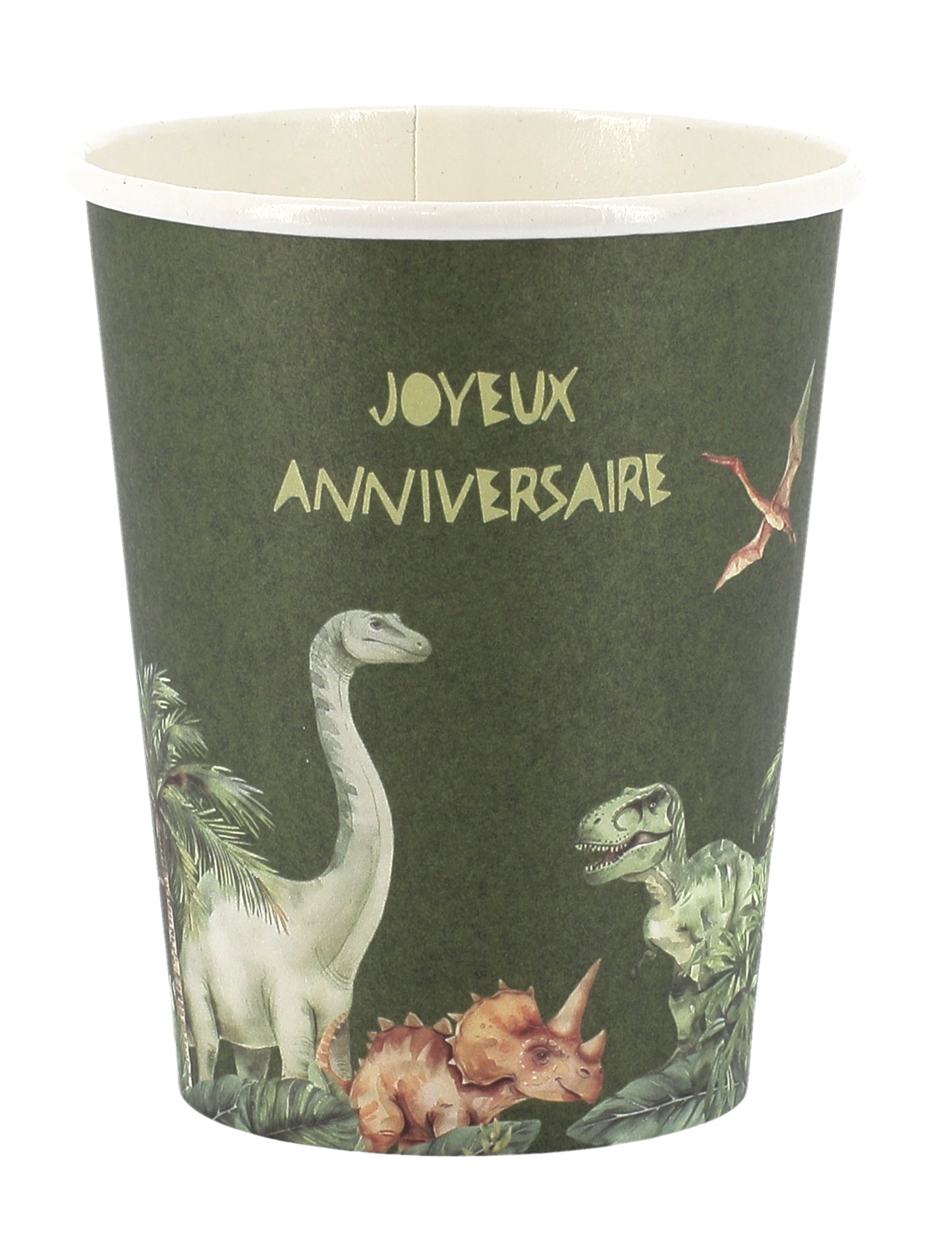 6 pohárov s dinosaurom k narodeninám, zelený kartón, 255 ml, s motívom džungle