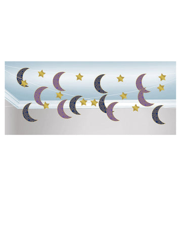 6 papierových girland s mesiacmi a hviezdami z Tisíc a jednej noci, 2,13 m, orientálna dekorácia