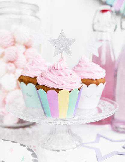 6 ozdob na muffiny s jednorožcom 7,5 x 5 cm pastelové