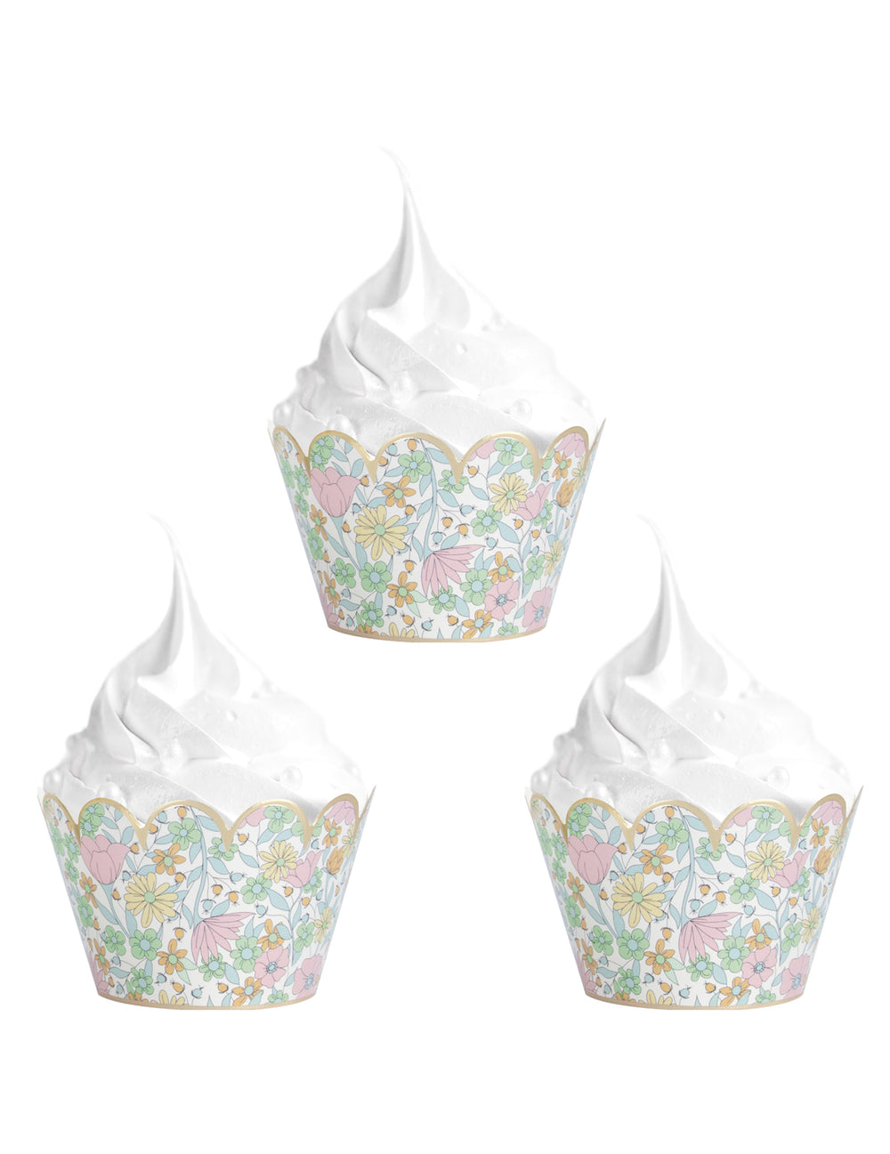 Vue d'ensemble du lot d'habillages moules à cupcake shabby à fleurs liberty