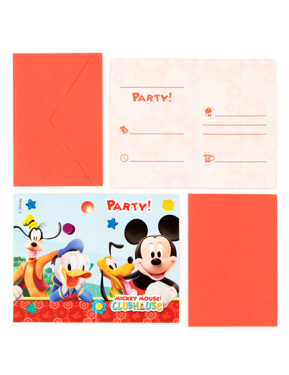 Vue de l'intérieur et de l'enveloppe des invitations carton Mickey Mouse