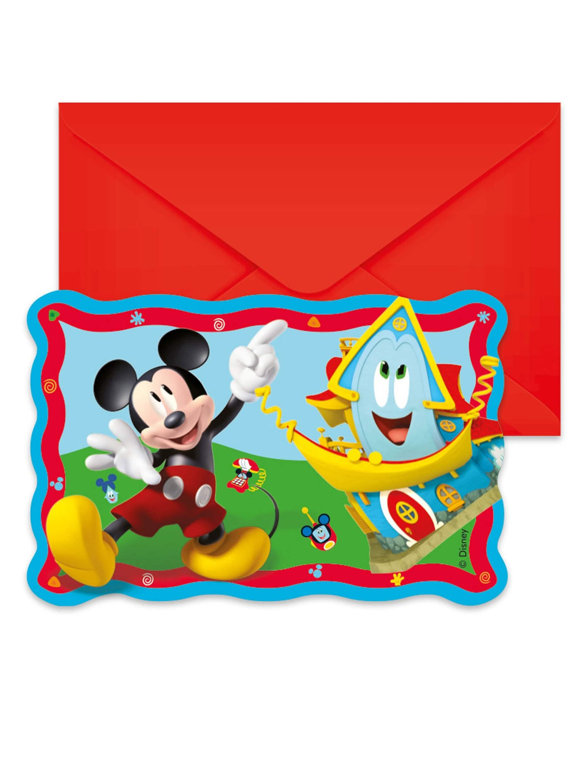 Invitations carton Mickey Mouse pour enfant avec enveloppe rouge