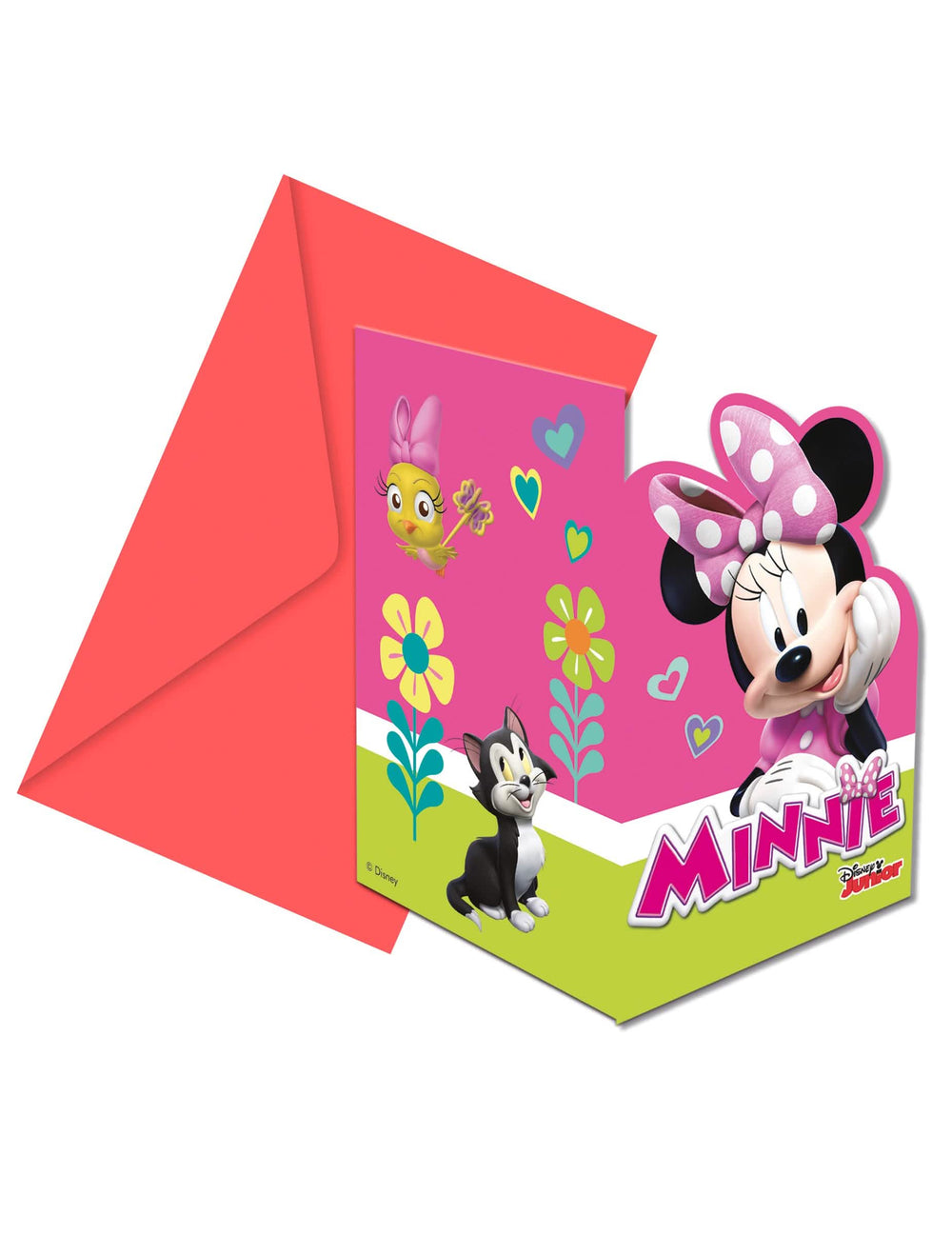 Pozvánky s obálkami Minnie Happy pre dieťa ružové a červené