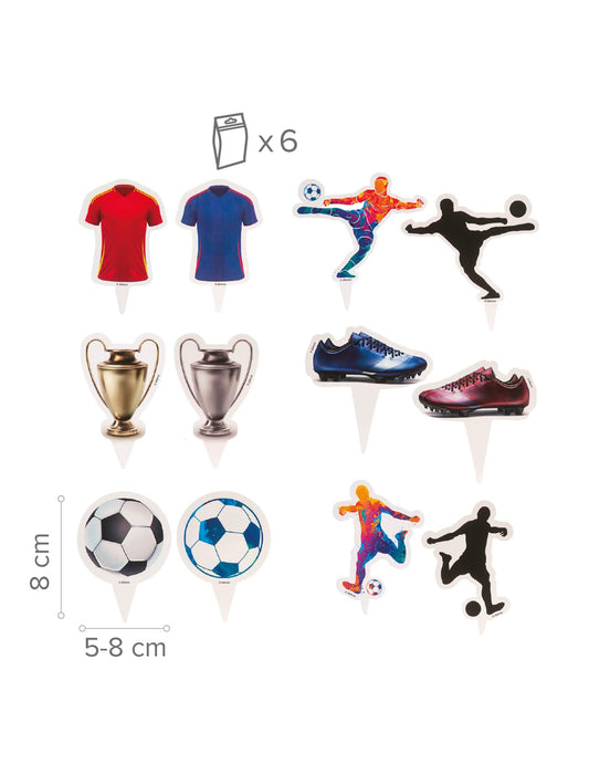 Sada 6 dekorácií na cupcakes s toppermi Futbal