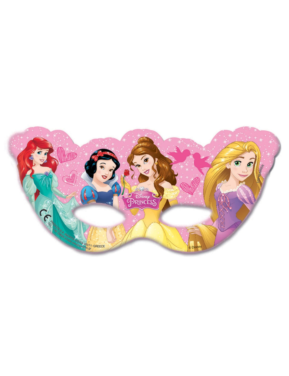 Masque Princesses Disney pour enfant rose avec Ariel, Blanche-Neige, Belle et Raiponce