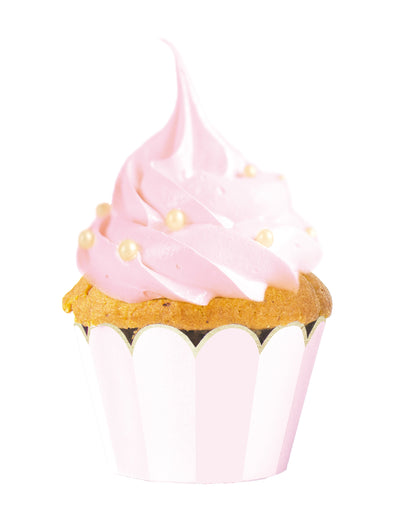 Habillage moule cupcake rose et blanc à bords festonnés dorés