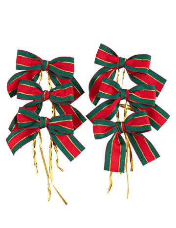 6 červených, zelených a zlatých vianočných mašličiek na stôl