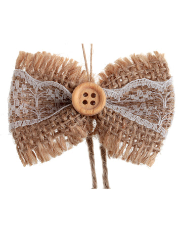 6 mini mašličiek z juty a čipky 5 cm rustikálna dekorácia