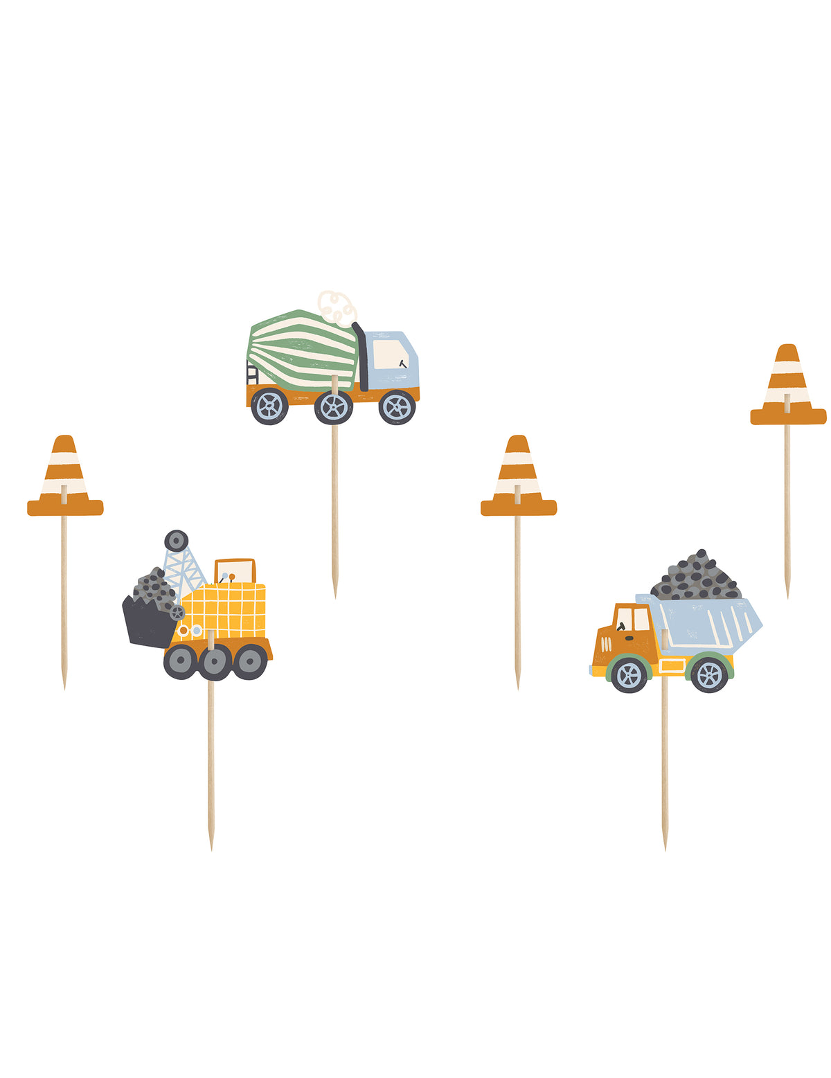 Pics camions et cônes de chantier multicolores lot de 6