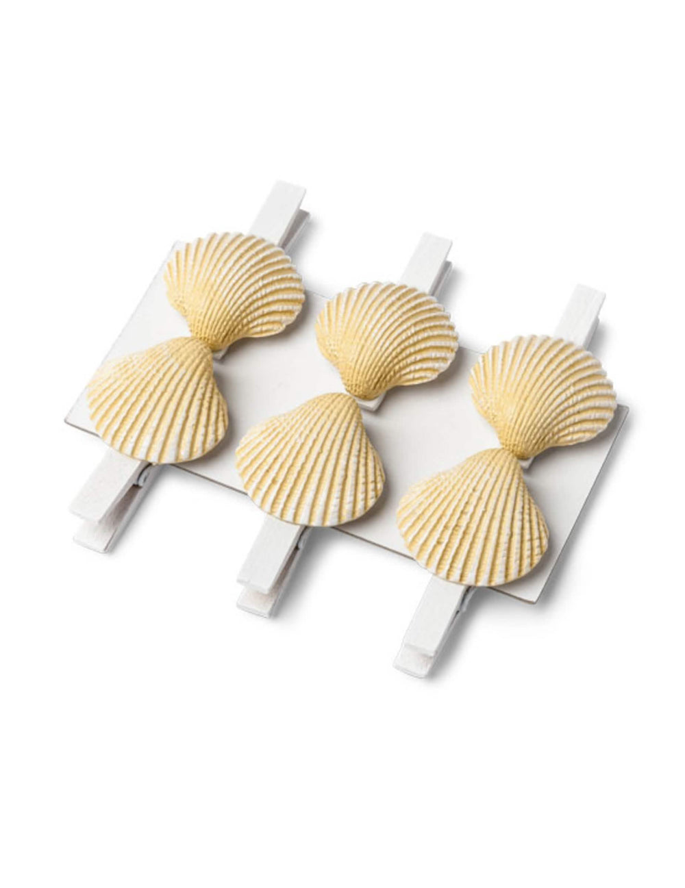 Pinces coquillages pour décoration de fête en bois blanc et résine jaune