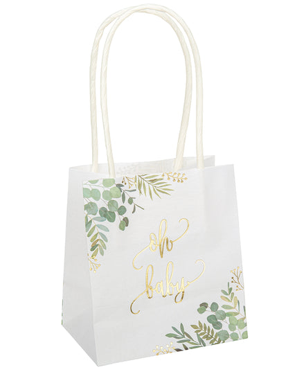6 eukalyptových darčekových vrecúšok Oh Baby so zlatým fóliovým lemom, 10 x 18 x 5 cm cm s rukoväťami