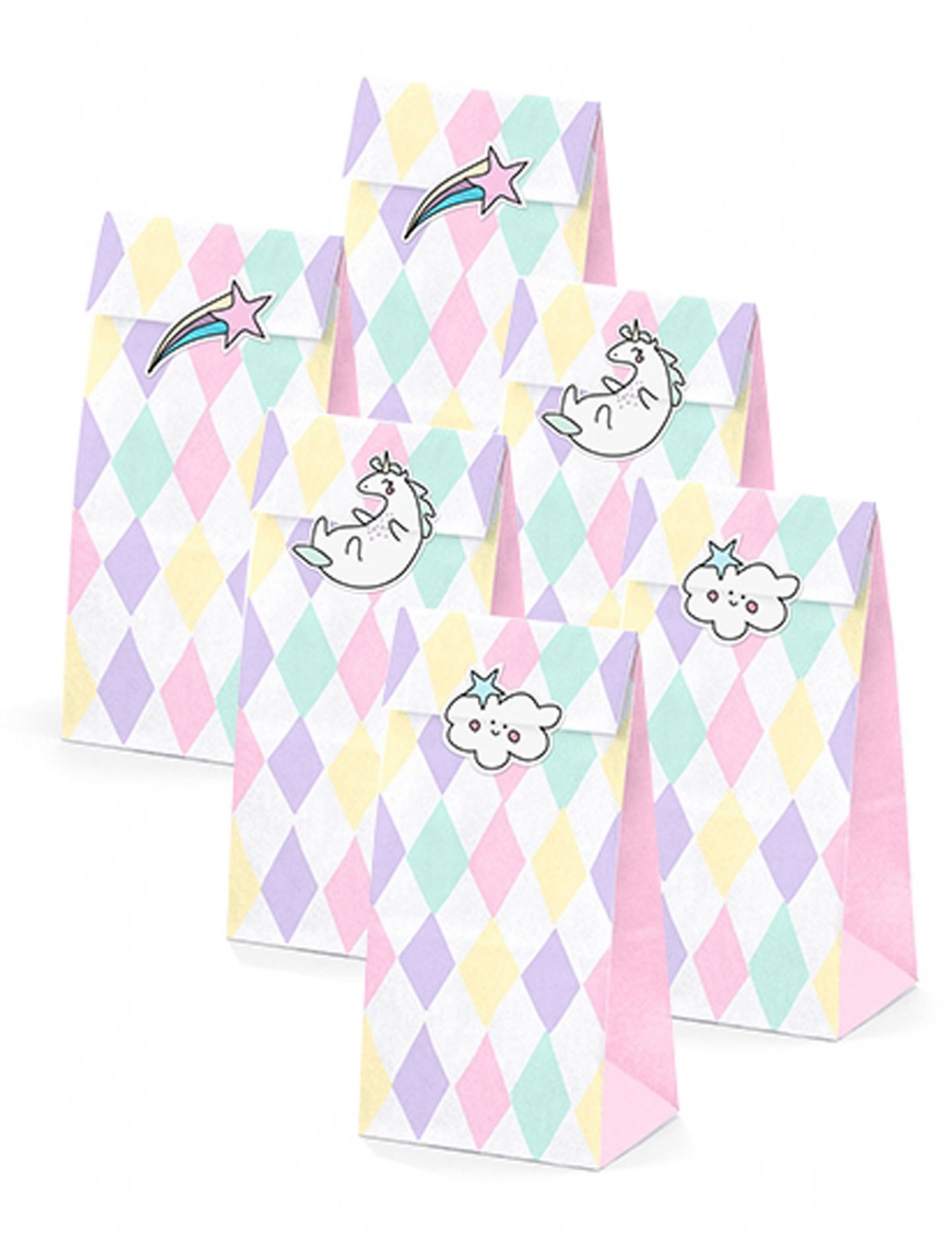 6 darčekových tašiek z pastelového papiera s jednorožcom, 8 x 18 x 6 cm