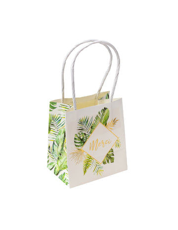 6 slonovinových tropických kartónových darčekových vrecúšok so zlatým fóliovým lemom, 11 x 10 x 7 cm cm darčeky na párty