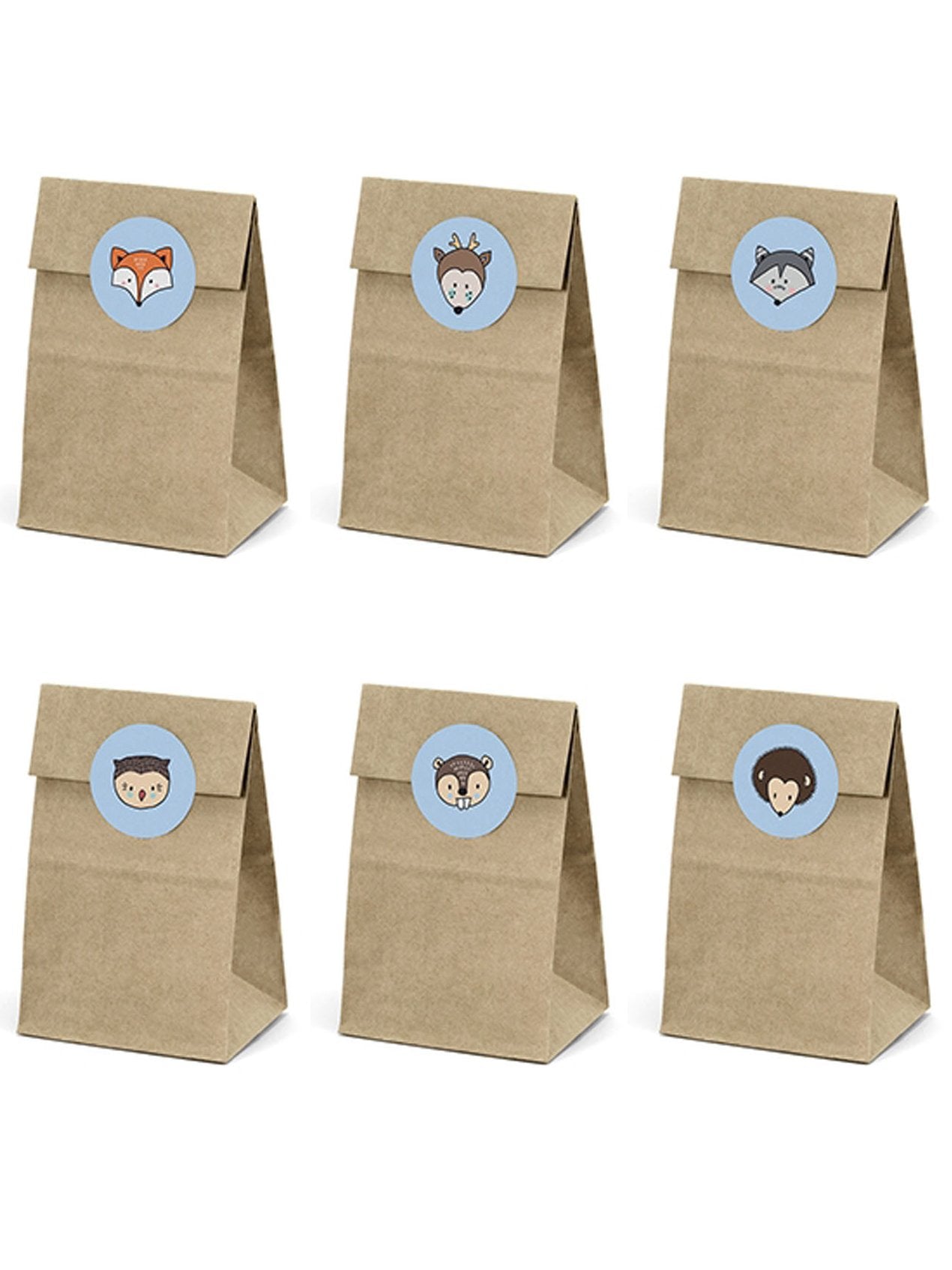 6 papierové tašky a nálepky so zvieratkami z lesa 
