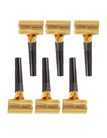 6 čierno-zlatých párty trúbok 