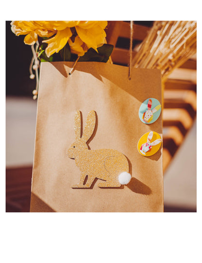 6 viacfarebných grafických nálepiek s králikmi 4,5 cm na Veľkú noc