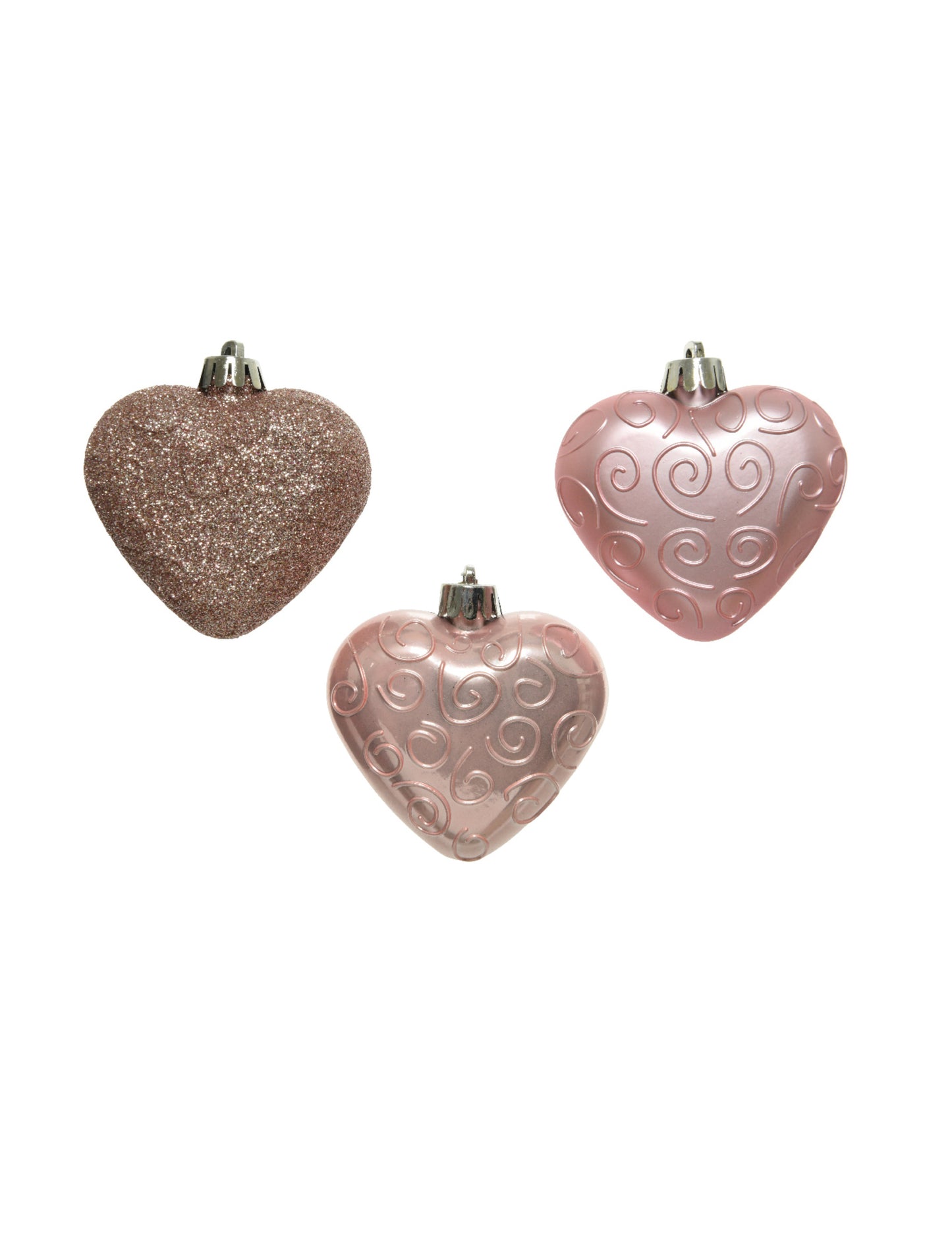 6 ružovo-zlatých ozdôb na vianočný stromček v tvare srdca 7,5 cm flitrovaný