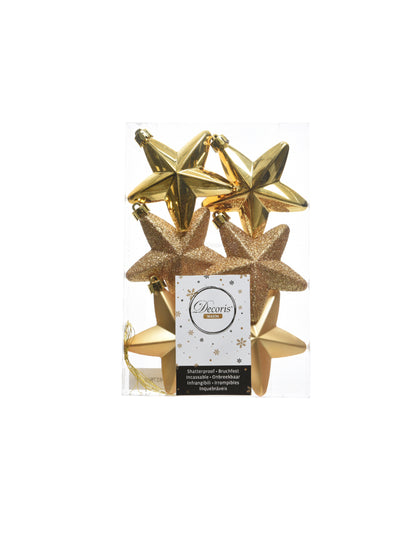 6 trblietavých zlatých hviezdicových ozdôb na vianočný stromček 7,5 cm