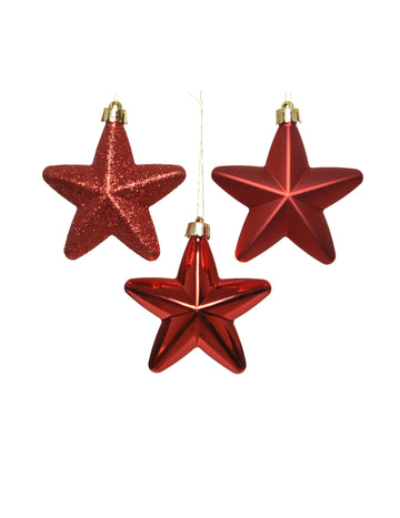 6 červených hviezdičiek na vianočný stromček 7,5 cm trblietavé a matné