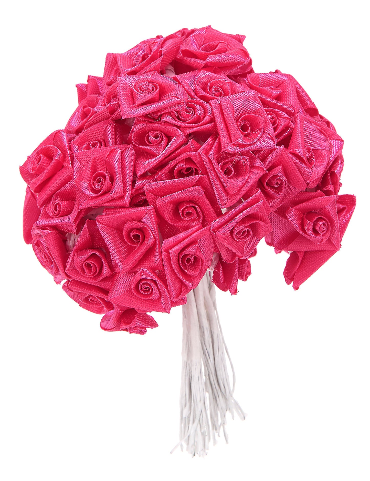 48 mini ruží zo saténu fuchsiovej farby 1 x 8 cm na stonke na svadbu 