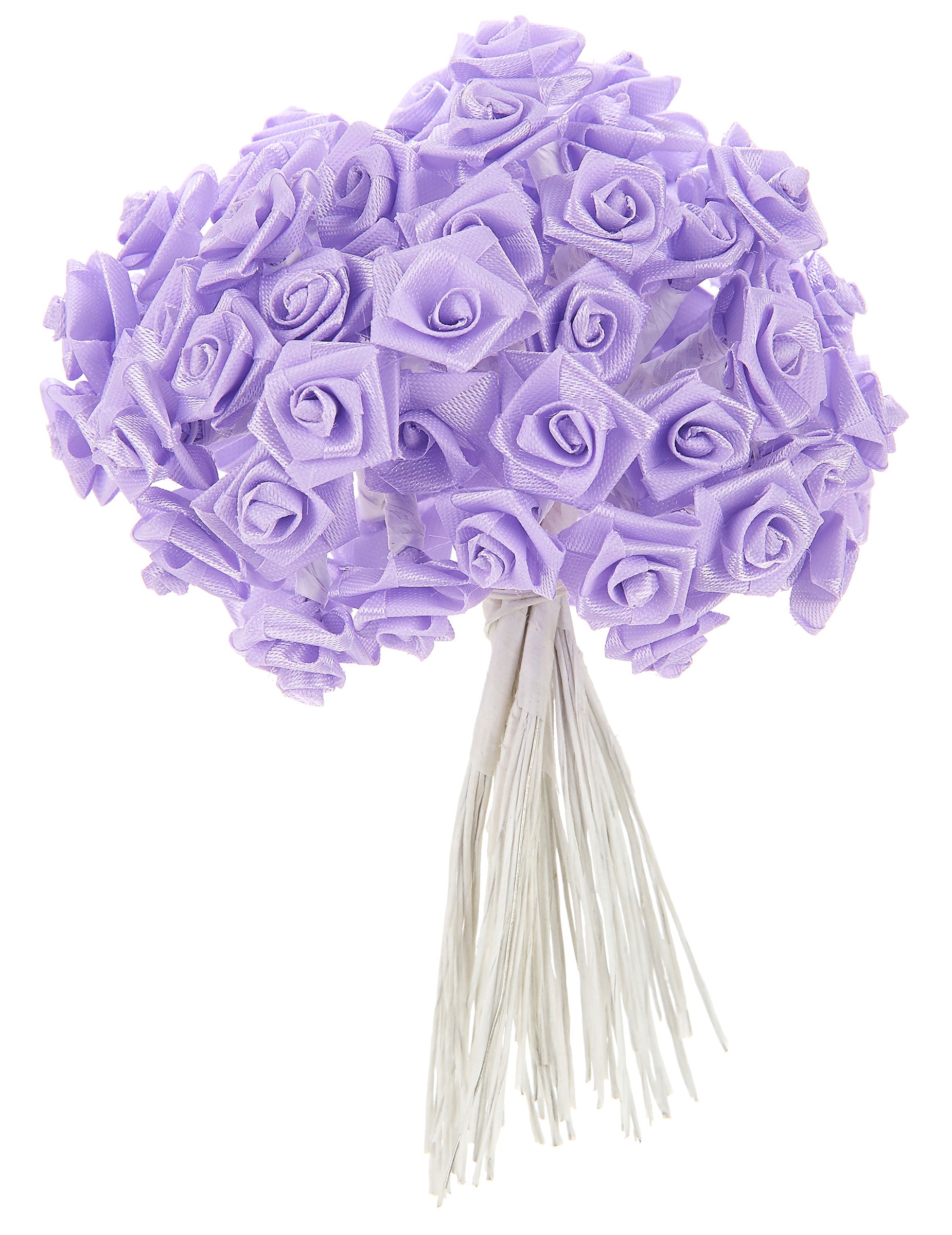 Mini roses en satin pour décoration de mariage parme
